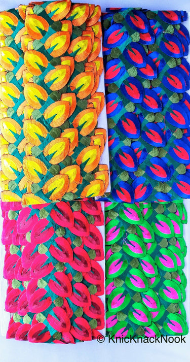 Yellow / Blue / Red / Green Embroidered Leaves Vine Trim Lace, Approx. 60mm Wide